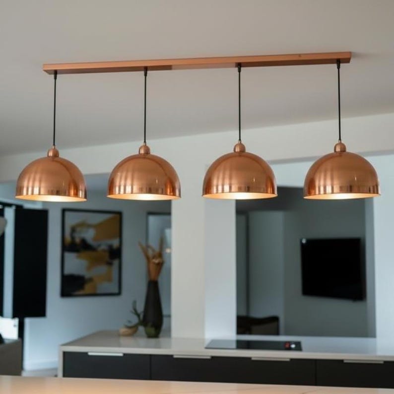 Set of 2 Copper Pendant Light – Handmade Kitchen Island Lighting – KESHMARK