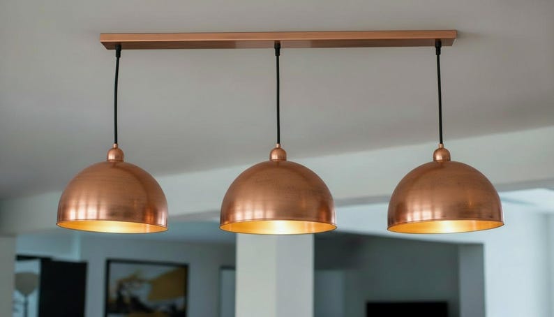 Set of 2 Copper Pendant Light – Handmade Kitchen Island Lighting – KESHMARK