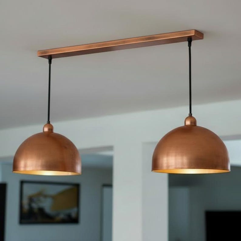 Set of 2 Copper Pendant Light – Handmade Kitchen Island Lighting – KESHMARK