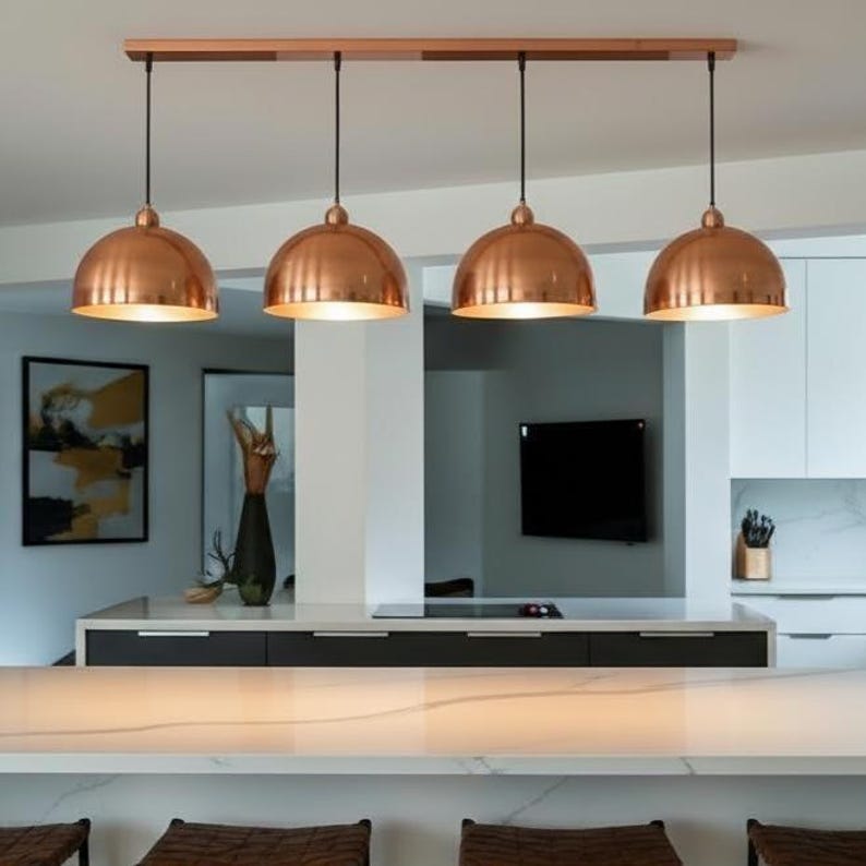 Set of 2 Copper Pendant Light – Handmade Kitchen Island Lighting – KESHMARK