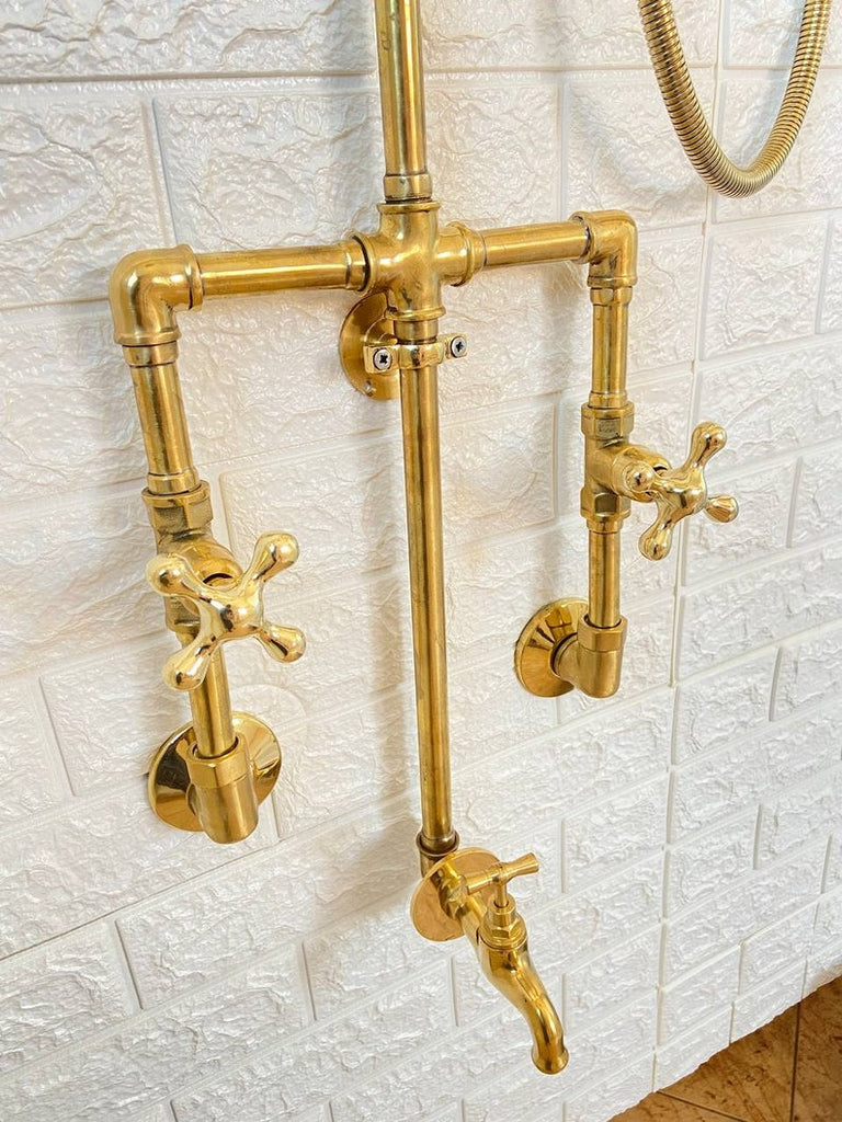 Handmade Unlacquered Brass Exposed Shower System with Hand Shower ...