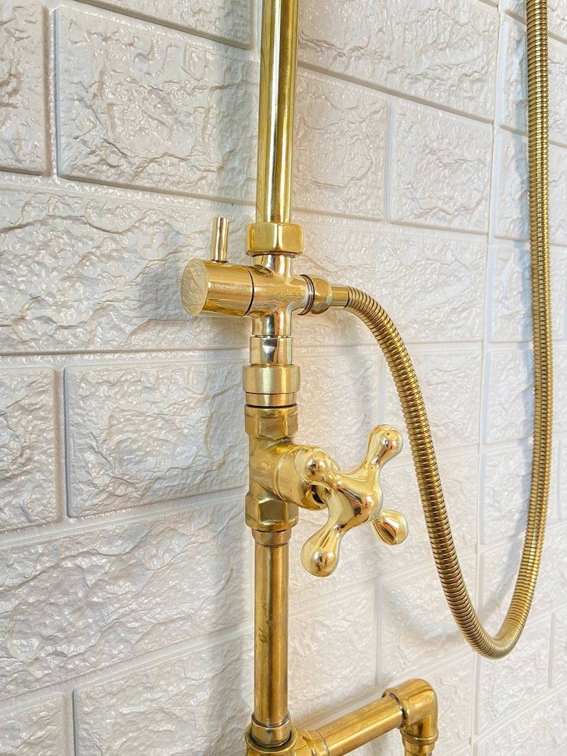 Handmade Shower Handmade Unlacquered Brass Exposed Shower System with Hand Shower ...
