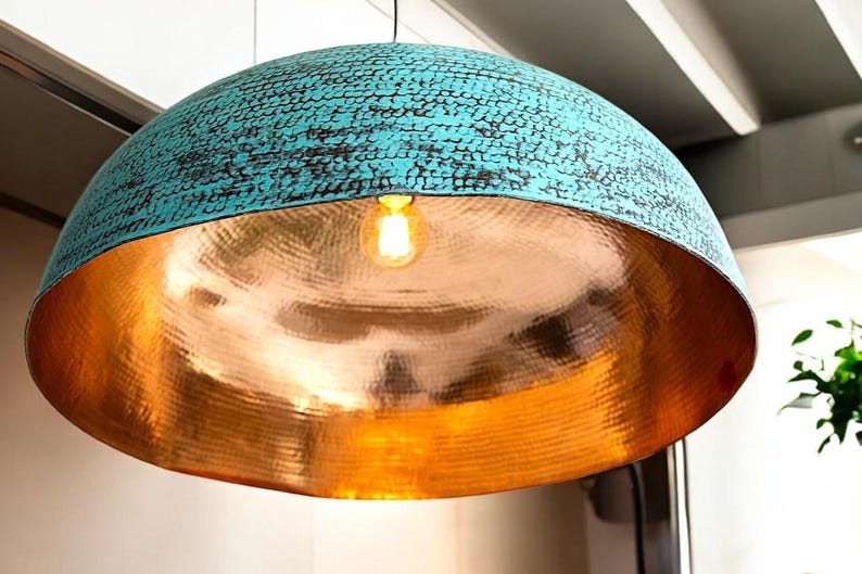 Turquoise Patina Copper Cone Pendant ...