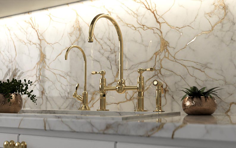 Polished Brass Bridge Kitchen Faucet ...